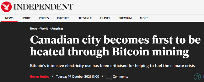 Bitcoin heated city headline
