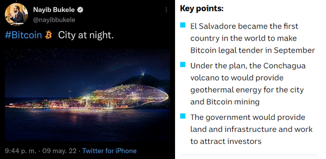 El Salvador Bitcoin City at night and key points summary